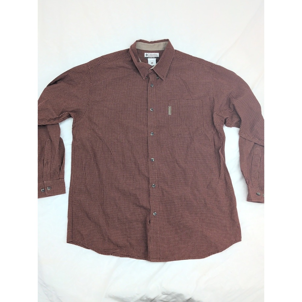 Columbia Shirt Mens 2XL Red Check Long Sleeve Button Relaxed Fit